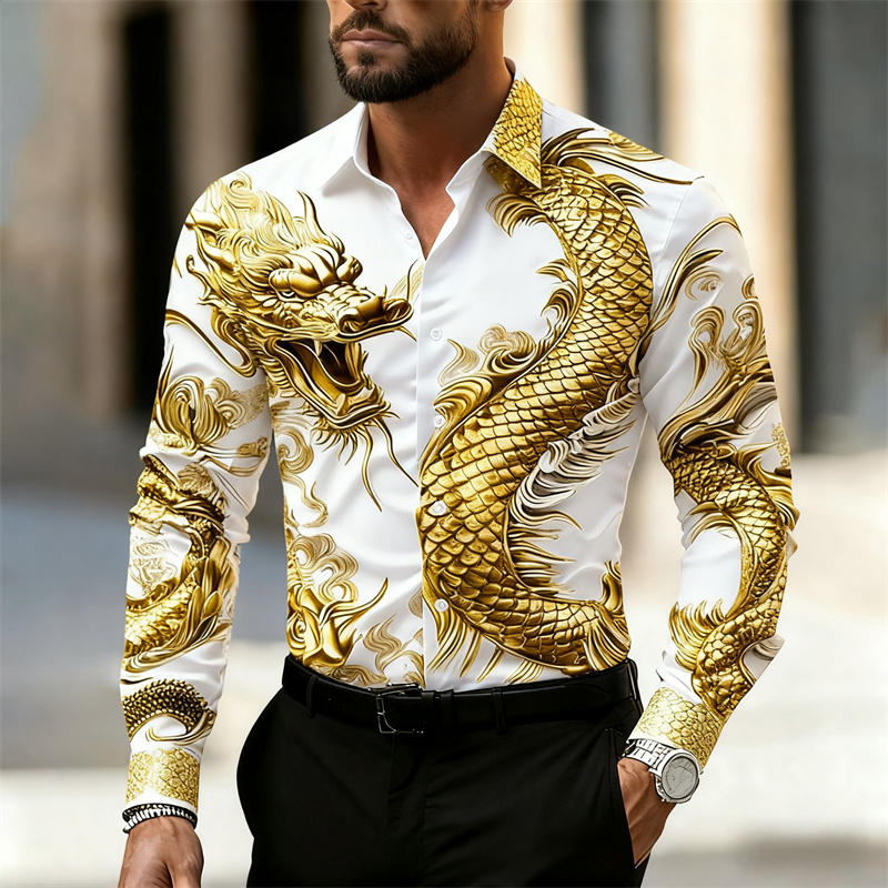 Street Fashion Shanghai - Men's Shirt Long Sleeve Shirt Chinese
