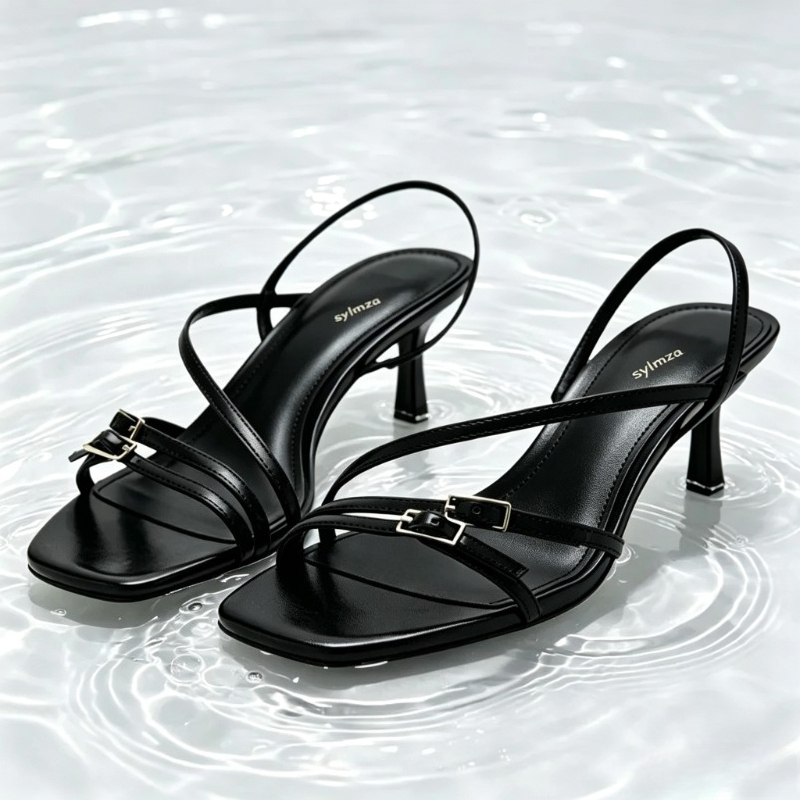 Street Fashion Dress - Fashion Narrow Band Buckle Detail Heeled