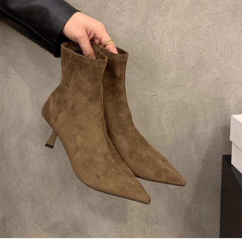Street Fashion Dress - Women's Suede Stretch Ankle Boots Pointed