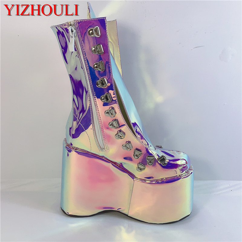Street Fashion Model - Magic purple 12.5cm fashion wedge heel,