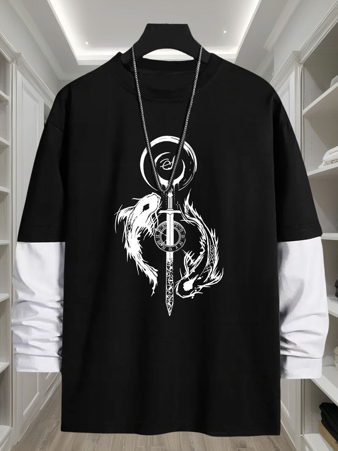 Street Fashion Look - J1417 Yin-Yang Fish Print 2-in-1 Look