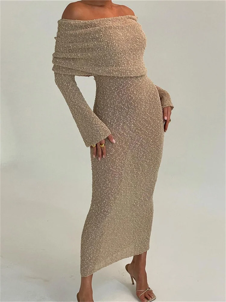 Street Fashion Look - Off-Shoulder See-Through Sequin Maxi Dress Female