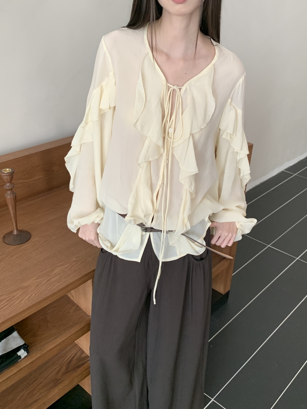 CHEERART Ruffles V Neck Tie Fr - Street Fashion Fall 2025 评论和价格
