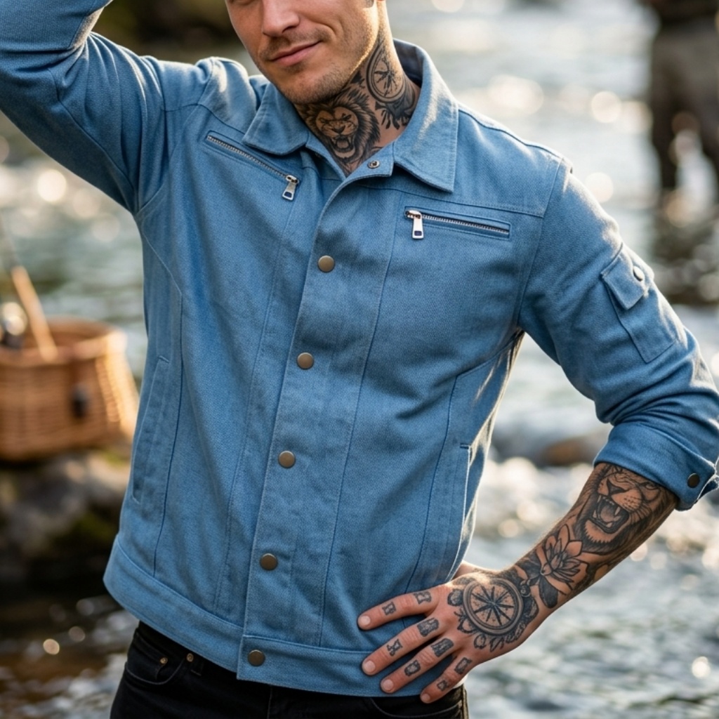 Biker Style Denim Jacket Men's - Street Fashion Jacket 评论和价格