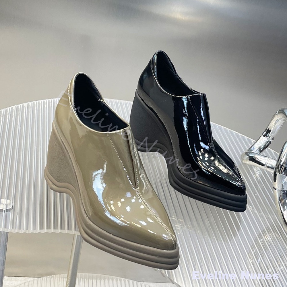 Patent Leather V Cut Pointed T - Street Fashion Dress 评论和价格