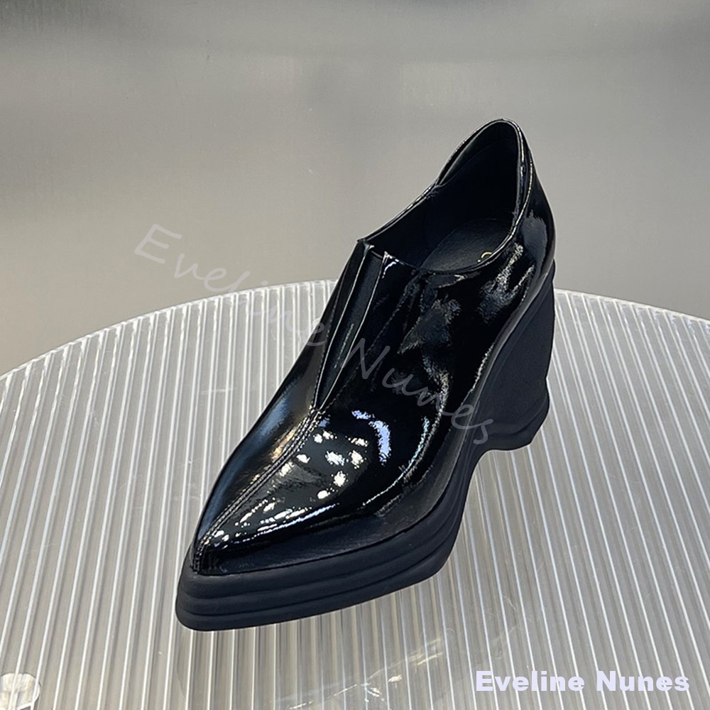 Patent Leather V Cut Pointed T - Street Fashion Dress 评论和价格