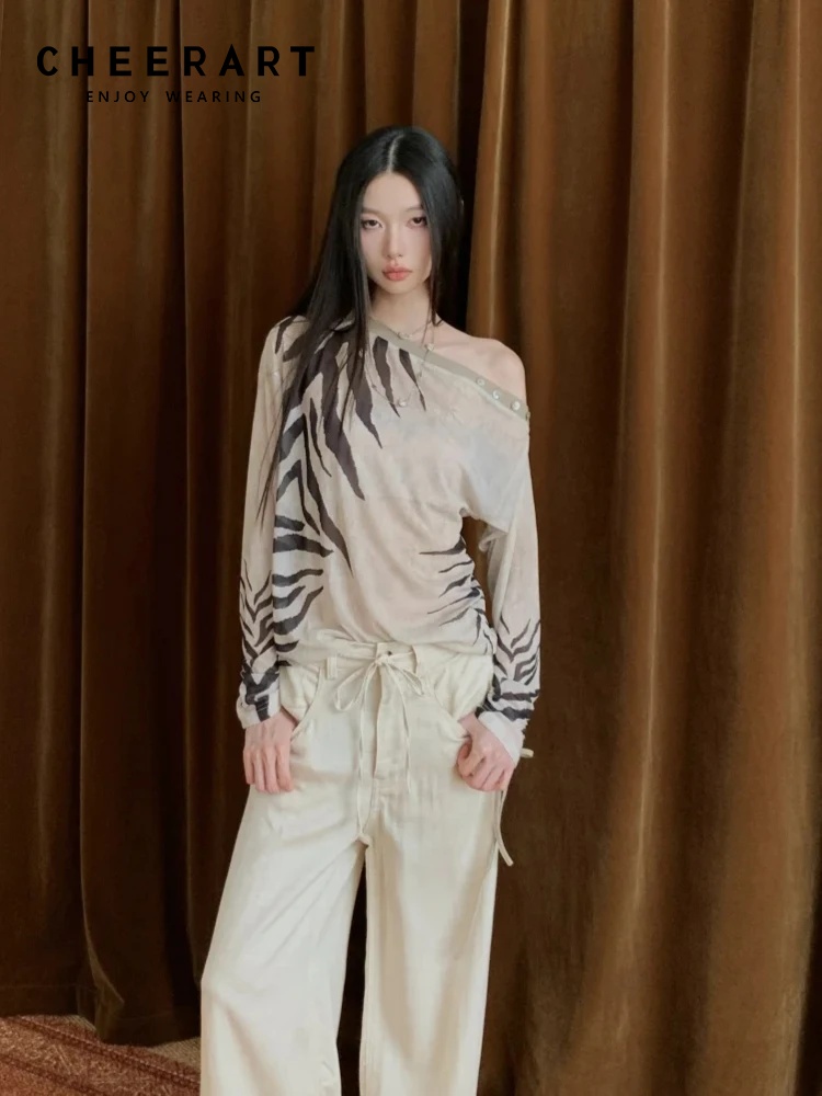 CHEERART Zebra Off Shoulder De - Street Fashion Fall 2025 评论和价格