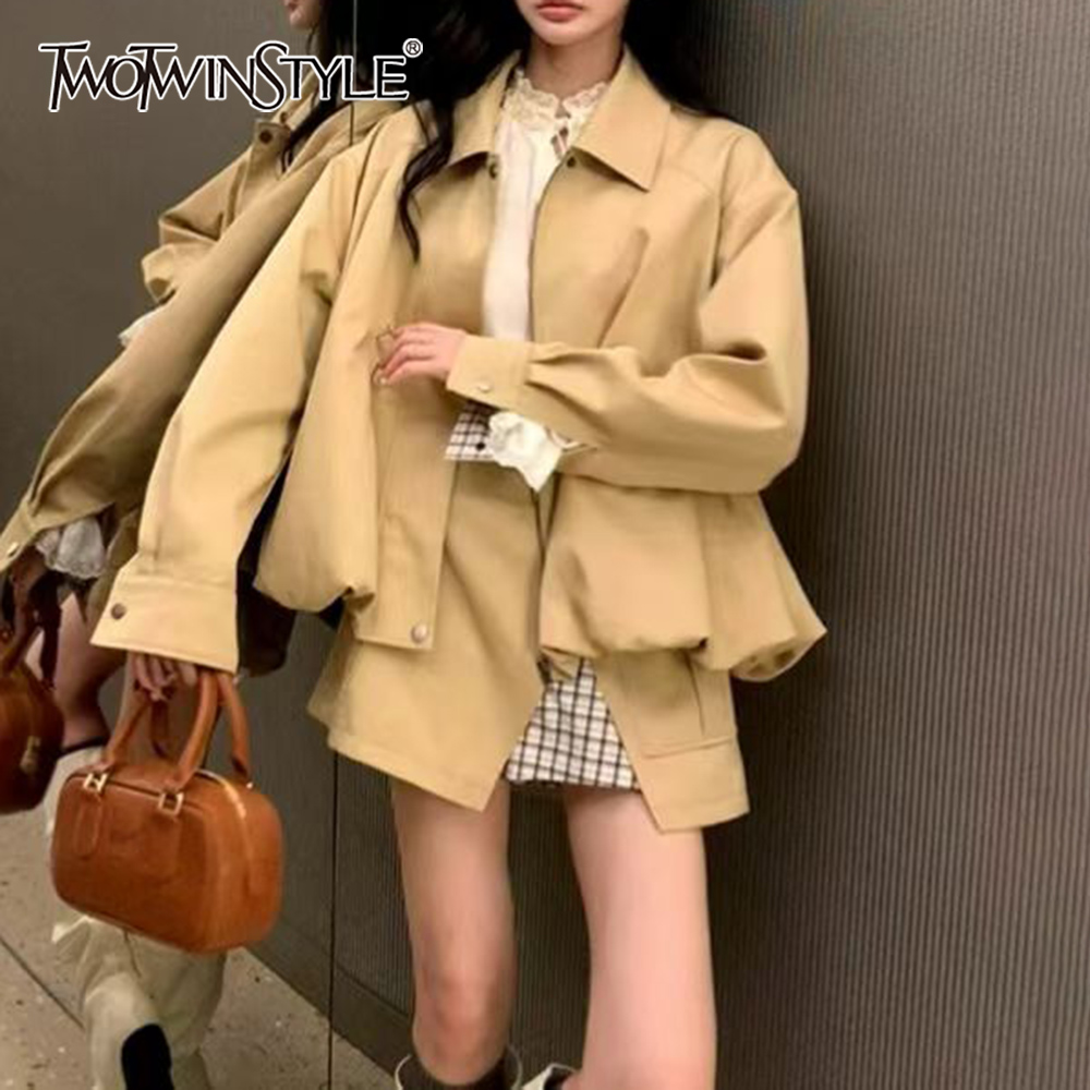 TWOTWINSTYLE Khakl Spliced Poc - Street Fashion Jacket 评论和价格