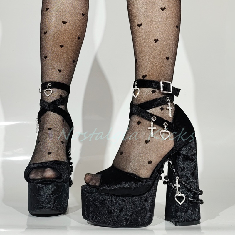 Gothic Black Velvet Platform H - Street Fashion Dress 评论和价格
