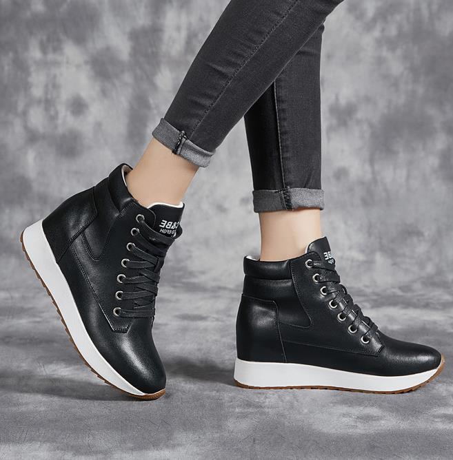 7CM Genuine Leather Women Ankl - Chunky Sneaker Platform 评论和价格