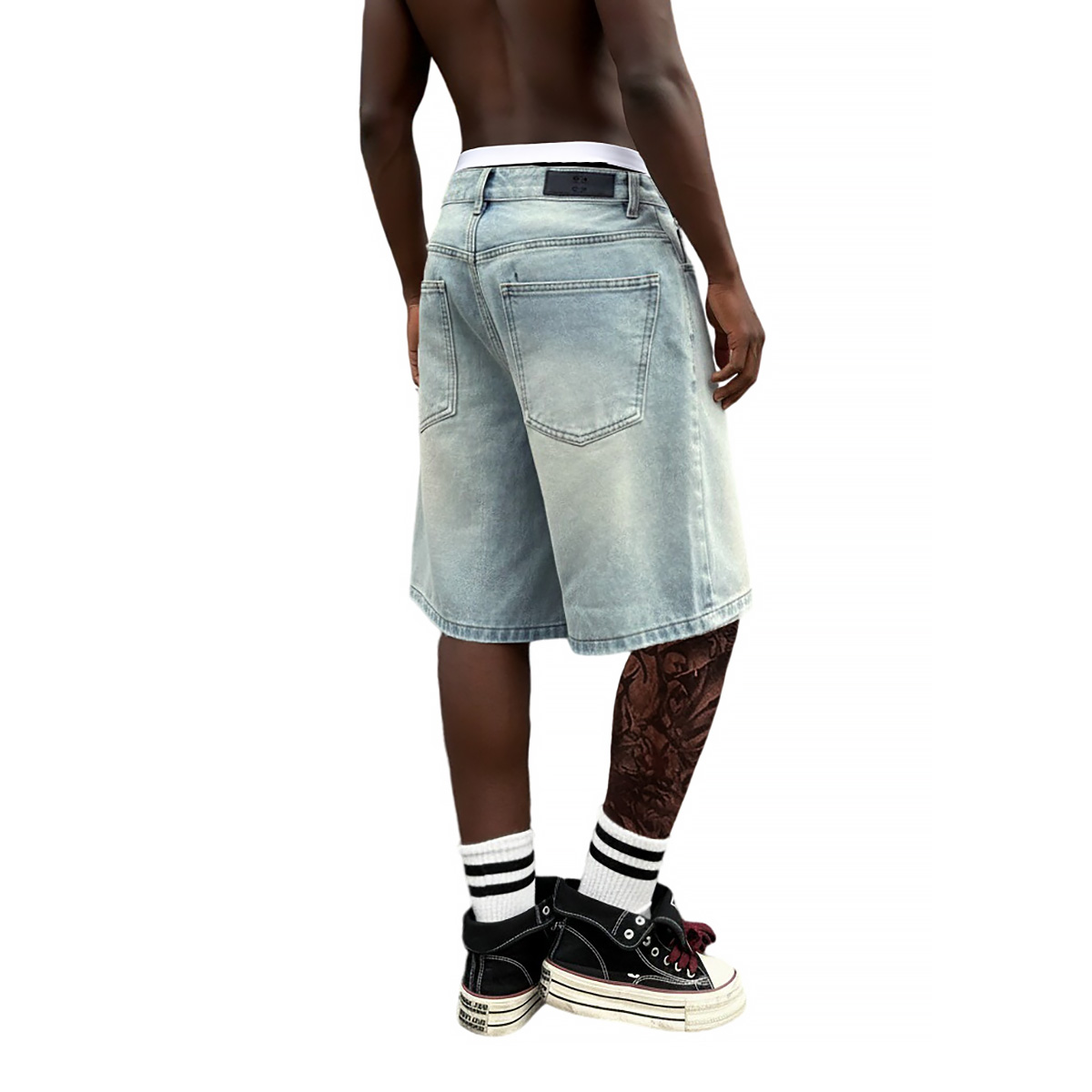 Metal Buckle Short Baggy Jeans - Street Fashion Baggy 评论和价格