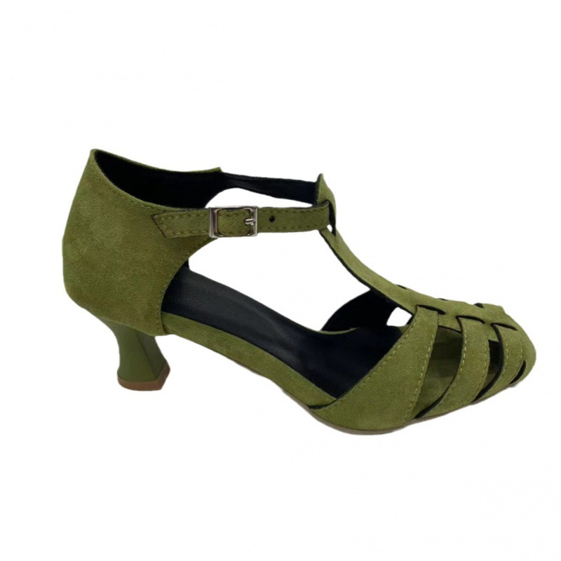 Women's Green Suede Kitten Hee - Street Fashion Dress 评论和价格