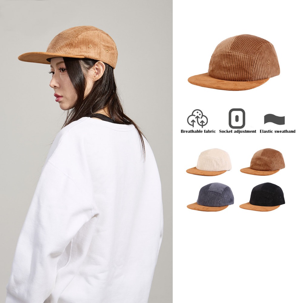 Versatile Retro Flat Brim Base - Corduroy Cap 5 Panel 评论和价格