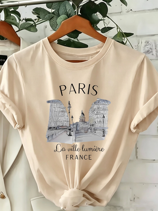 Women's Paris Print Crew Neck  - Street Fashion Paris 2025 评论和价格