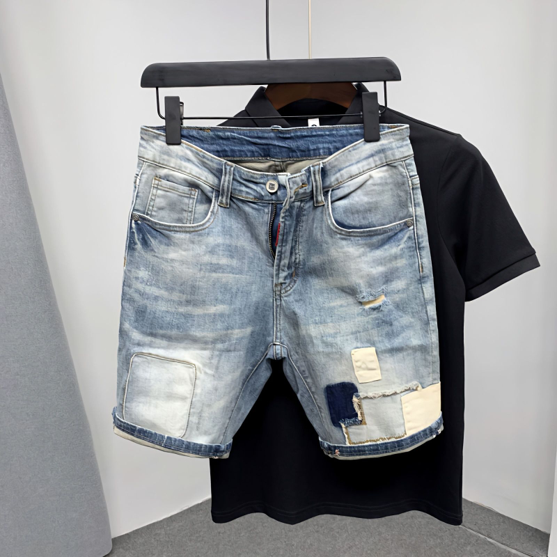 Straight Male Denim Shorts Rip - Street Fashion Baggy 评论和价格