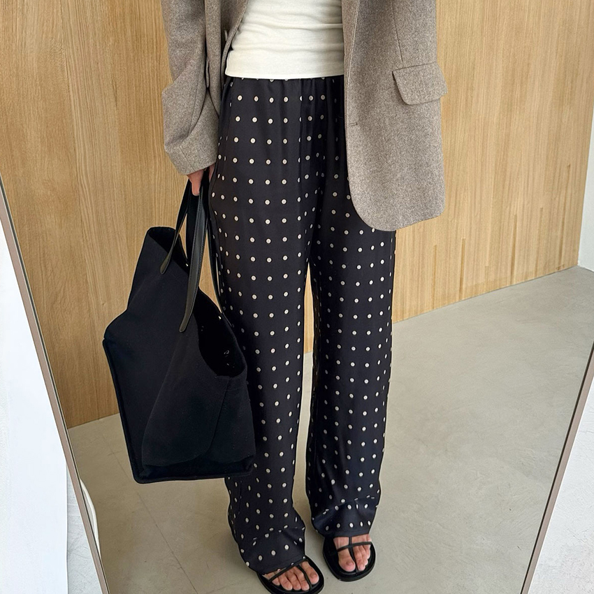 Casual Black Long Dot Pants Wo - Street Fashion Fall 2025 评论和价格