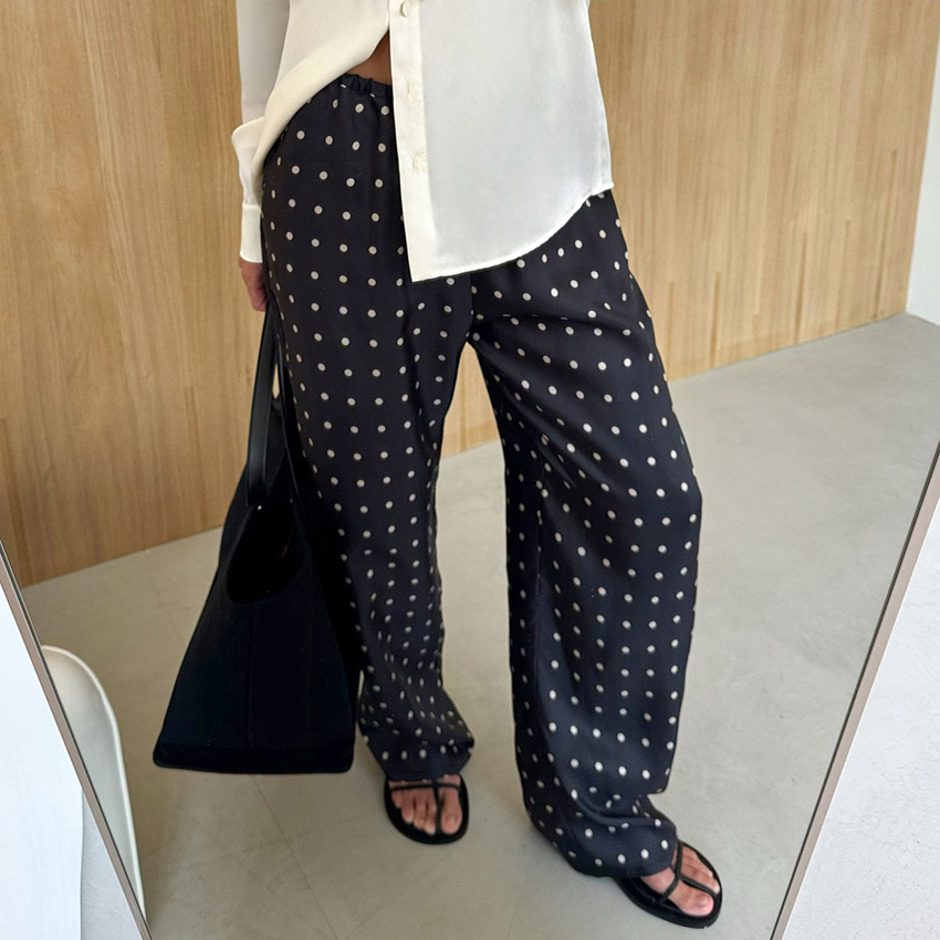Casual Black Long Dot Pants Wo - Street Fashion Fall 2025 评论和价格