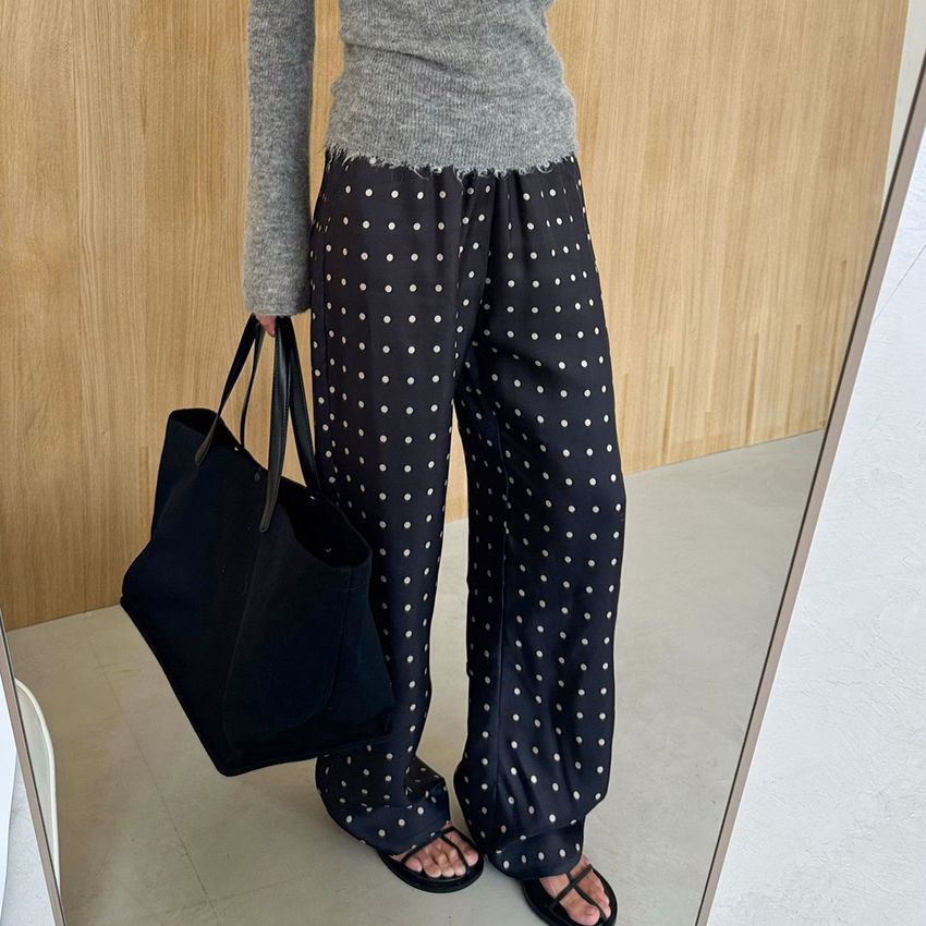 Casual Black Long Dot Pants Wo - Street Fashion Fall 2025 评论和价格