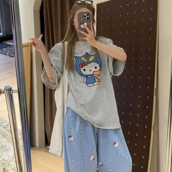 Short Sleeved Hello Kitty Prin - Street Fashion Designer 评论和价格